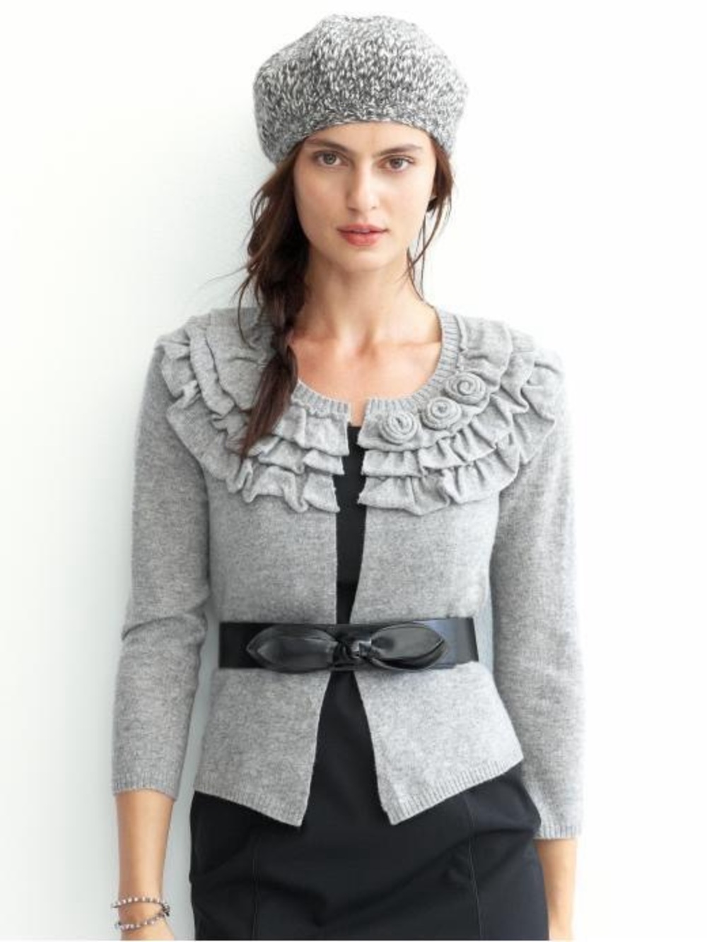 Banana Republic wool cashmere cardigan sweater top corsage ruffle